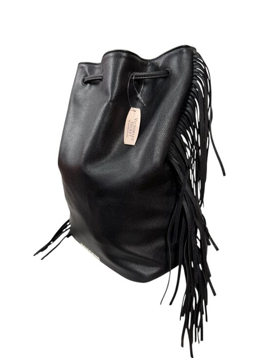 Victoria\'s Secret Black Fringe Backpack Purse NWT Drawstring main image 6